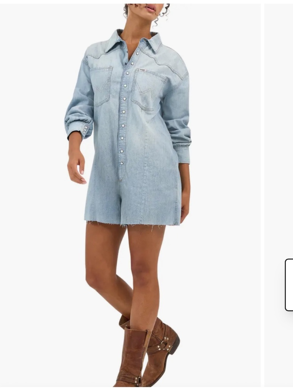 Light Wash Denim Romper Shorts - Women's Light Blue